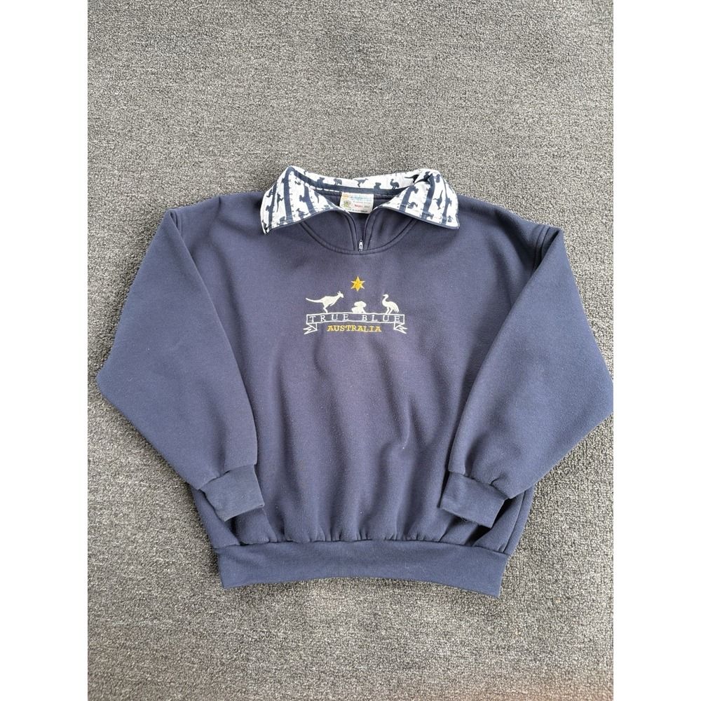 Vintage True Blue Australia Sweatshirt Adult Small Navy 1/4 Zip Embroidered